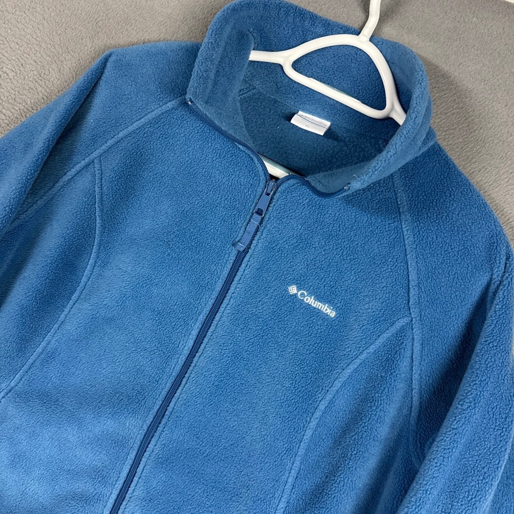 Columbia Fleece Jacket Womens XL Blue Full Zip Mock Neck Outdoor Polyester